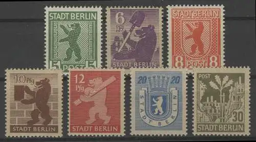 1-7A Berliner Bär/Eiche 1945, 7 Werte, gezähnt, **