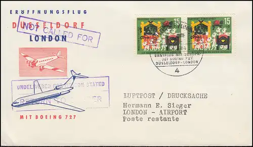 Eröffnungsflug Düsseldorf - London Schmuck-Drucksache SSt DÜSSELDORF 16.4.1964