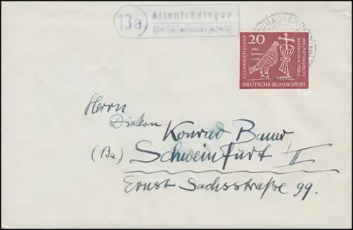 Landpost-Stempel Altentrüdingen über GUNZENHAUSEN auf Brief um 1960