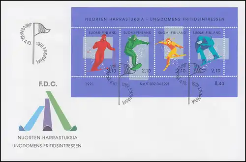 Finlande Bloc 8 ski alpin 1991 bijoux FDC ESSt Slalom et tige 4.10.90
