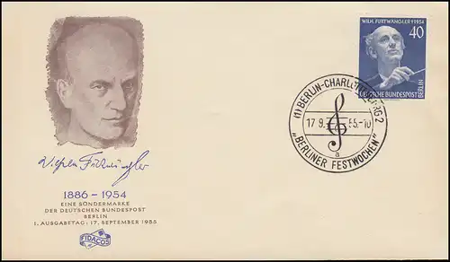 128 Wilhelm Furtwängler 1955 - Schmuck-FDC ESSt BERLIN-CHARLOTTENBURG 17.9.55