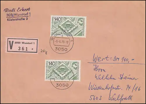 921 Parlement européen en tant que MeF lettre de valeur WUNSDORF 9.6.1978 après Wülfrath