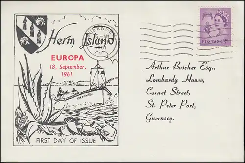 Île de Canal Herm Island FDC avec des marques imprimées Europe 18.9.1961