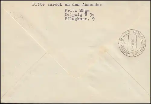 Luftpost INTERFLUG Leipzig-Berlin Schmuckbf. SSt LEIPZIG Ingenieurschule 12.9.63