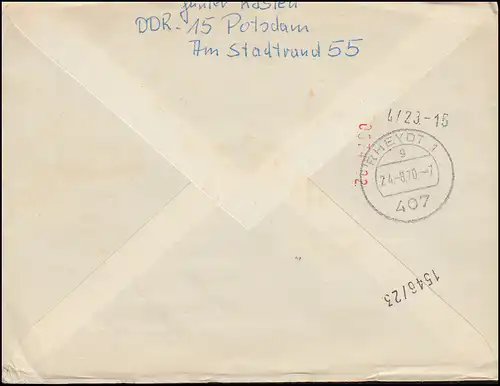 1598-1600 Accord de Potsdam - Impression sur lettre d'urgence Sst POTSDAM 17.8.1970