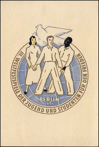 289-292 Weltfestspiele 1951: Satz in amtliche Faltkarte mit ESSt BERLIN 3.8.1951