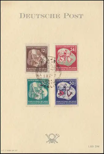 289-292 Festival mondial 1951: jeu en carte pliante officielle avec ESSt BERLIN 3.8.1951