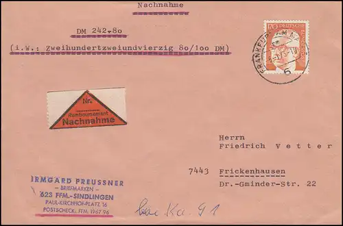731 Heinemann 170 p. EF lettre d'acceptation de porto FRANKFURT/MAIN 5.1.1973
