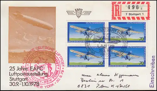 25 Jahre EAPC Luftpostausstellung Stuttgart Schmuck-R-Brief Zeppelin SSt 30.9.78