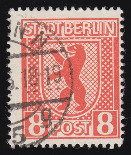 SBZ 3 A vx Berliner Bear 8 Pf, orange rouge, O testé