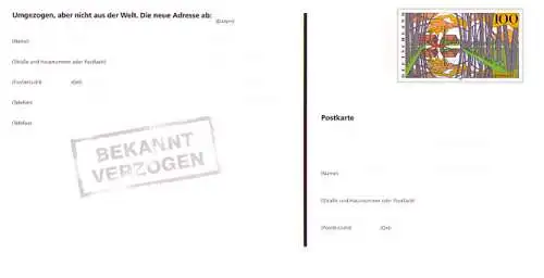 PSo 54 Umzugspostkarte "Bekannt verzogen" mit Wertstempel Spreewald 1998, **