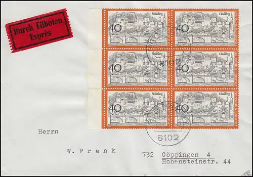 747 Fremdenverkehr Heidelberg Rand-6er-Block MeF Eil-Brief MITTENWALD 24.11.1972