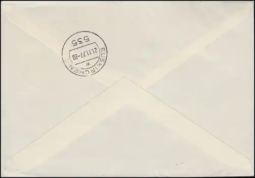 955 Noël: 5 timbres de bloc 15 comme MeF sur lettre d'urgence MECHERNICH 21.11.77