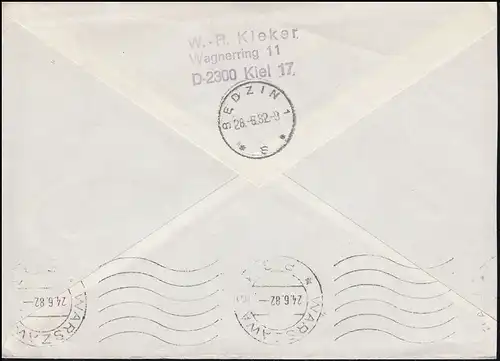 806 Kant Neue Fluo Lettres étrangères Tampon publicitaire Kieler Woche KIEL 13.6.1982