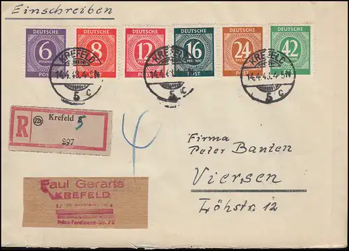 930ff Conseil de contrôle I chiffres - MiF sur lettre R de Not-R-Zettel KREFELD 5 - 14.4.1948