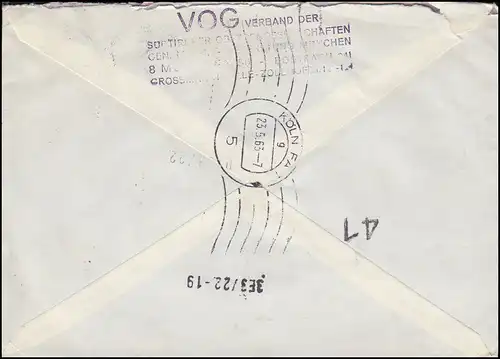 255y Bedeutende Deutsche 40 Pfennig 3mal als MeF auf Eil-Brief MÜNCHEN 22.5.1963