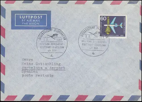 Vol initial LH 356 Düsseldorf-Stuttgart-Barcelona Bf. EF 473 SSt. DUSSELDORF 3.3.66