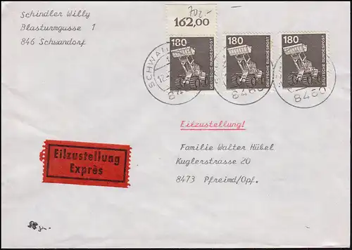 993 IuT Radlader 180 Pf als MeF schwerer Eil-Brief SCHWANDORF 12.7.1985