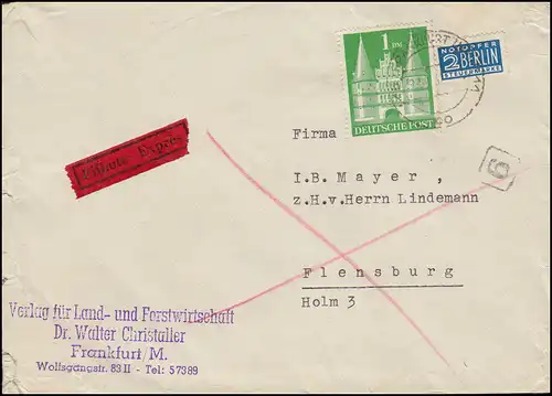 97II en étroite collaboration Série 1 DM en tant qu'EF sur lettre d'urgence FRANKFURT/MAIN 29.8.1952