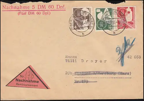 167-169 Exposition de transport 4+10+20 PF MiF NN-DS BERLIN-ZEHLENDORF 17.11.1953