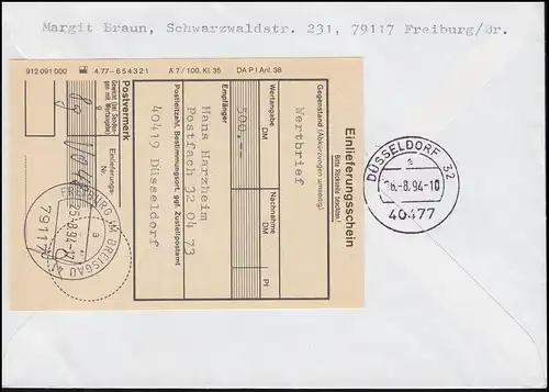 1738 Kaiser Friedrich II. als Eck-Randpaar MeF Wert-Brief FREIBURG 25.8.1997