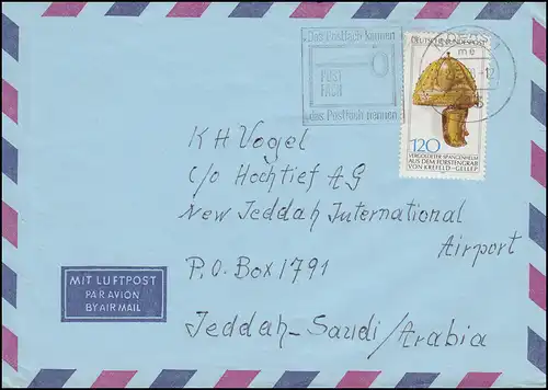 944 Archéologie Spangenhelm 120 p. sur lettre d'expatriation par avion MOERS 2.1.1978