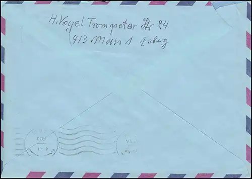 944 Archéologie Spangenhelm 120 p. sur lettre d'expatriation par avion MOERS 2.1.1978