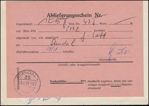 U 1 Burgen der DDR 1984 mit Zusatzfr. MiF Eil-R-Brief mit RS BERLIN 18.1.1985