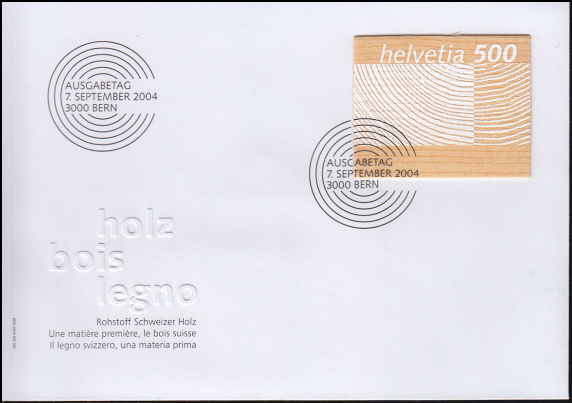 Schweiz 18 Holzmarke Rohstoff Schweizer Holz 04 Aus Schmuck Fdc 7 9 04 Nr Oldthing Motive Natur Umwelt