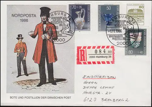 PP 77/11 BUS 80 Pf NORDPOSTA 1986 avec lettre supplémentaire R SSt HAMBURG 1.11.1986