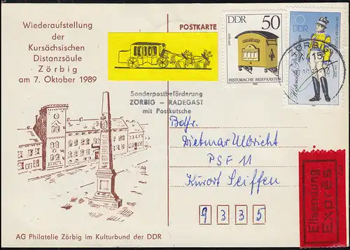 Postkutschenpost Zörbig - Radegast Kursächsische Distanzsäule ZÖRBIG 7.10.1989