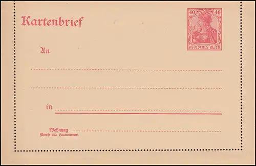 Kartenbrief K 13 Germania 10 Pf karminrot, ** wie verausgabt