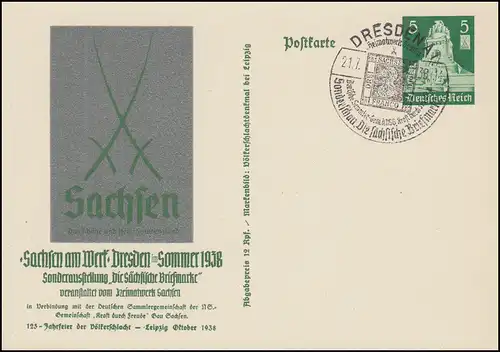 P 269 Ausstellung Sachsen am Werk 5 Pf. hellgrün, SSt DRESDEN Sonderschau 1938