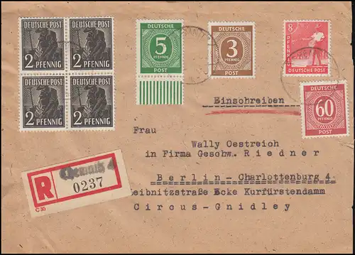 913ff Conseil de contrôle I+II comme lettre de MiF R Not-R-Zettel CHEMNITZ 4 selon BERLIN 1947