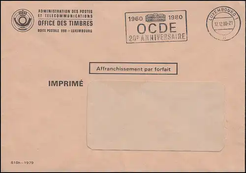 Luxembourg: dossier imprimé du ministère des postes avec publicité O 20 ans OCDE 12.12.1980