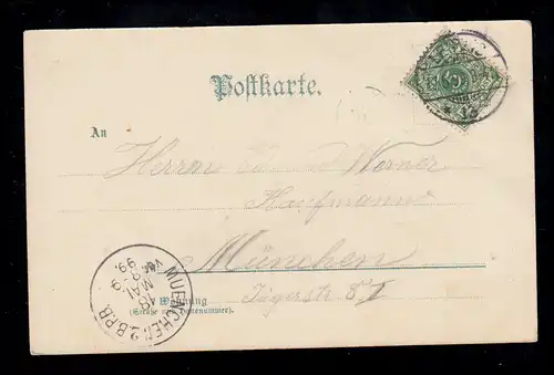 AK Pfingsten: Küstenlandschaft mit Segelbooten LEIPZIG 17.5.99 n. MÜNCHEN 18.5.