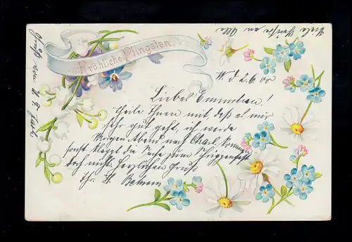 AK Pentecôte: boucle de félicitations avec fleurs, WILDPARK 1.6.1900