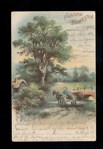 AK Pentecôte: Paysage du village avec le pont de cheval de bord, QUATRE 30.5.1903