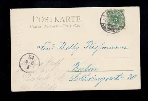 AK Pentecôte: Dorfidylle avec rivière et canards, ROSTOCK 2.6.1900 à Berlin