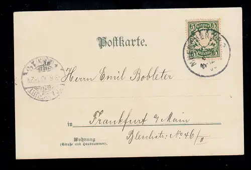 AK Pentecôte: Branche de fleurs, MUNICH 2.6.1900 après FRANKFURT / MAIN 3.6.00