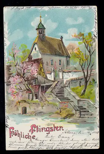 AK Pfingsten: Dorfidylle mit Kirche und Treppe, ALTONA (ELBE)16.6.1903