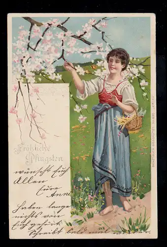 AK Pfingsten: Frau barfuß bei der Blütenernte, HAMBURG nach BOCKENEM 26.5.1901