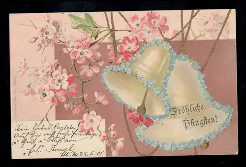 AK Pentecôte: cloches avec fleurs, carte postale locale FRANKFURT / MAIN 25.5.2001