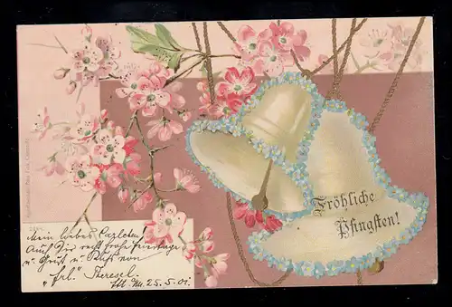 AK Pfingsten: Glocken mit Blumen, Ortspostkarte FRANKFURT / MAIN 25.5.1901