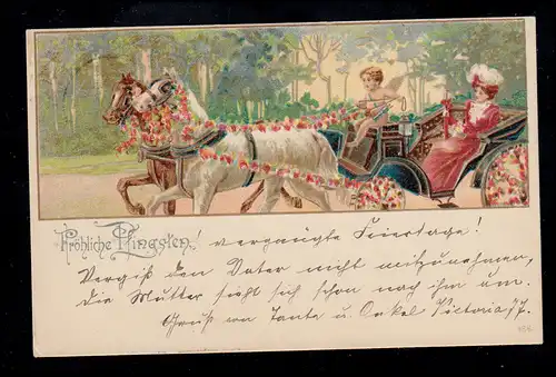 AK Pentecôte: Cavalerie avec Amor, carte postale locale BRESLAU 17.5.1902