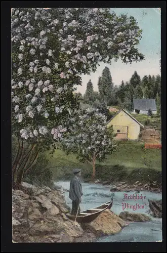 AK Pfingsten: Flusslandschaft mit Fährmann im Frühjahr, ELBERFELD 25.5.1912