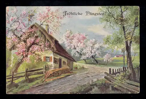 AK Pfingsten: Dorfidylle im Frühling, BERLIN N.W. 40 c 28.5.1909