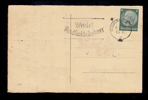 Photo AK Pentecôte: Femme souriante dans la prairie, MINDEN (CUR.) 1938