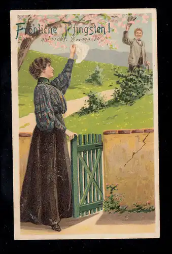 AK Pentecôte: Au revoir à la porte du jardin, Skaisgirren 27.5.1909