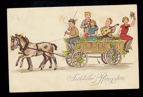 AK Pentecôte: Joyeux calèche avec musiciens, DRESDE vers 1926